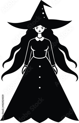 Silhouette of a Witch Figure with Hat in a Mysterious Pose