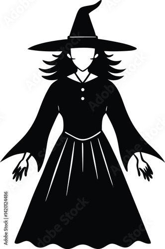 Silhouette of a Witch Figure with Hat in a Mysterious Pose