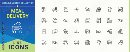 Meal Delivery icon. Food Delivery related icon set. Delivery modern thin line style icons. Line icons with editable stroke. Vector illustration.