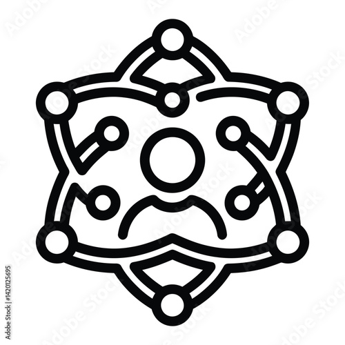  Networked User Icon – Connected People and Technology Symbol in Line Art