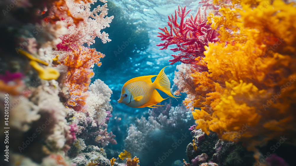 Naklejka premium Colorful fish among vivid corals