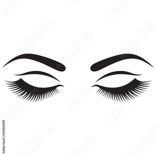 Eyelash extension logo. Vector Black silhouettes illustration of eyes with long eyelashes. with white background