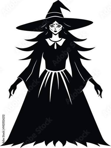 Silhouette of a Witch Figure with Hat in a Mysterious Pose