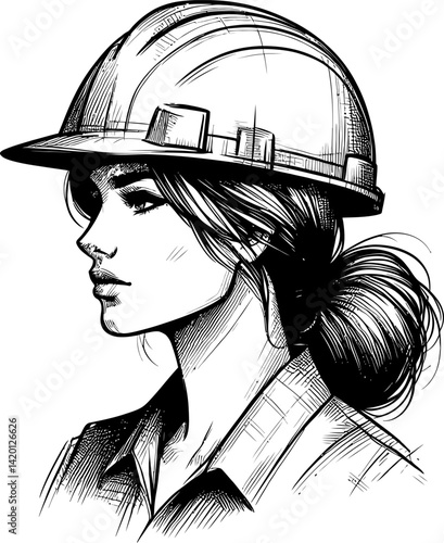 Powerful Woman Construction Worker Vector Art Illustration