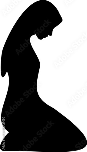 Serene Prayer A Vector Illustration of a Kneeling Woman in Silhouette