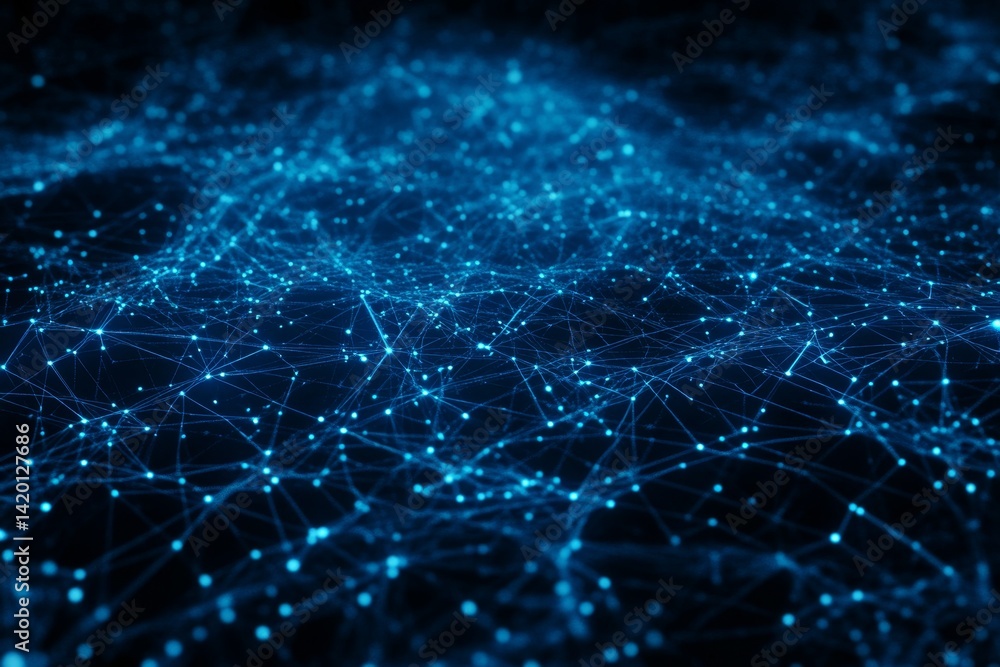 Abstract network of interconnected points and lines. Complex digital structure. Intricate data flow. Deep blue tones. Dynamic Abstract network of interconnected points and lines. Complex digital structure. Intricate data flow. Deep blue tones. Dynamic
