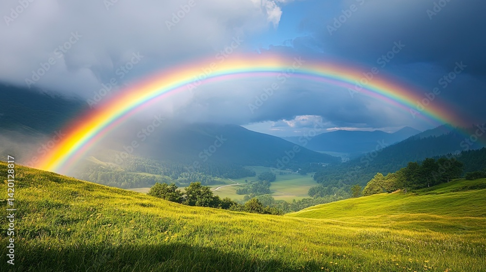Stunning Rainbow Over Lush Valley Stunning Rainbow Over Lush Valley