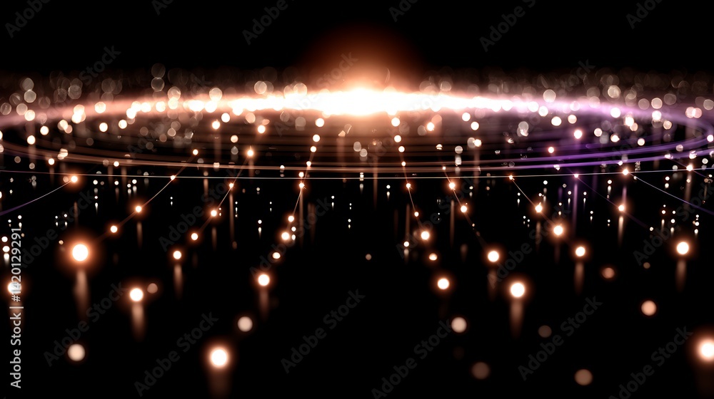 Ethereal Network of Light Points Forming a Cosmic Structure with a Glowing Central Nucleus Effect.