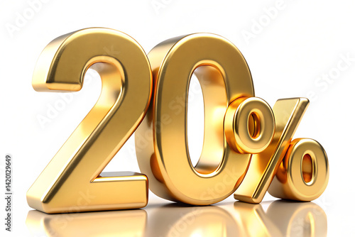 3d golden twenty percent 20 isolated on white background PNG. GENERATIVE AI