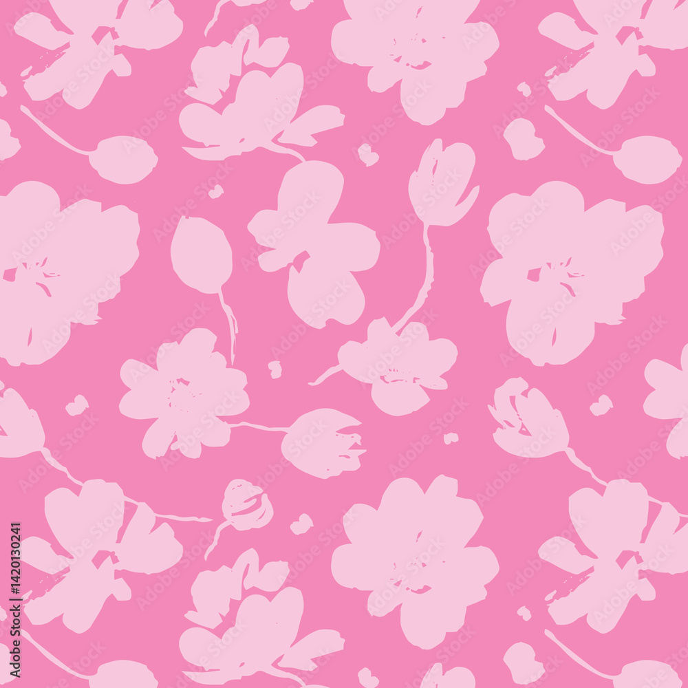 flowers hand drawn seamless pattern. ink brush texture. flowers hand drawn seamless pattern. ink brush texture.