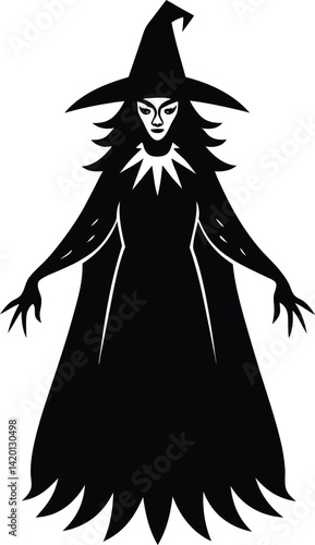 Silhouette of a Witch Figure with Hat in a Mysterious Pose