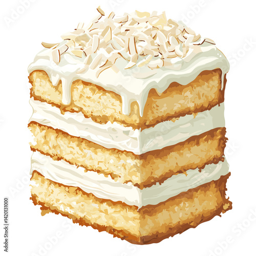 Layered Coconut Cake Slice with Shredded Topping