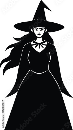 Silhouette of a Witch Figure with Hat in a Mysterious Pose