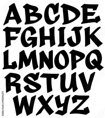 Graffiti letters set, vector hand drawn graffiti alphabet font A to Z, black letters with no outline