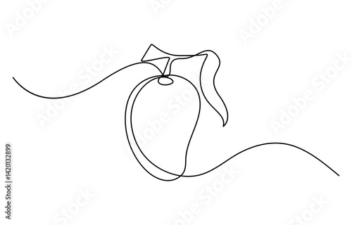 Continuous one line drawing of mango. Doodle vector illustration, Continuous one line drawing of mango fruit with leaf
