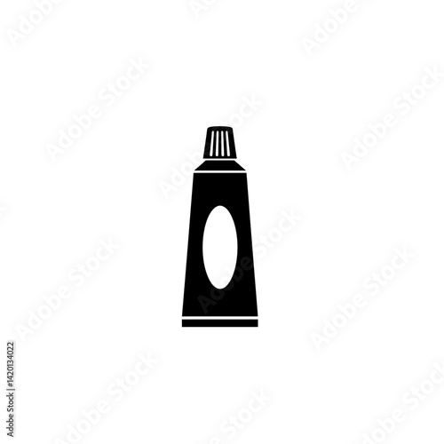 Toothpaste tube vector icon in solid black silhouette with minimal soft squeeze form and clean cap design