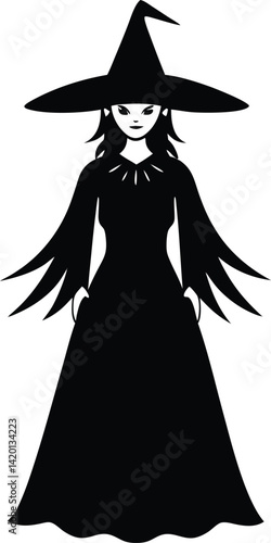 Silhouette of a Witch Figure with Hat in a Mysterious Pose