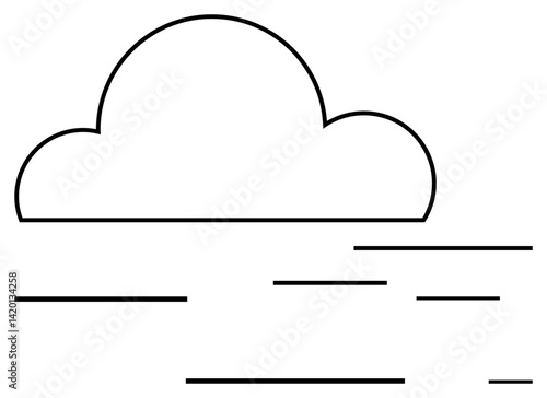 Cloud outline with horizontal lines indicating wind, symbolizing movement, weather change, and nature. Ideal for weather app, meteorology, environmental content, climate, minimal design abstract