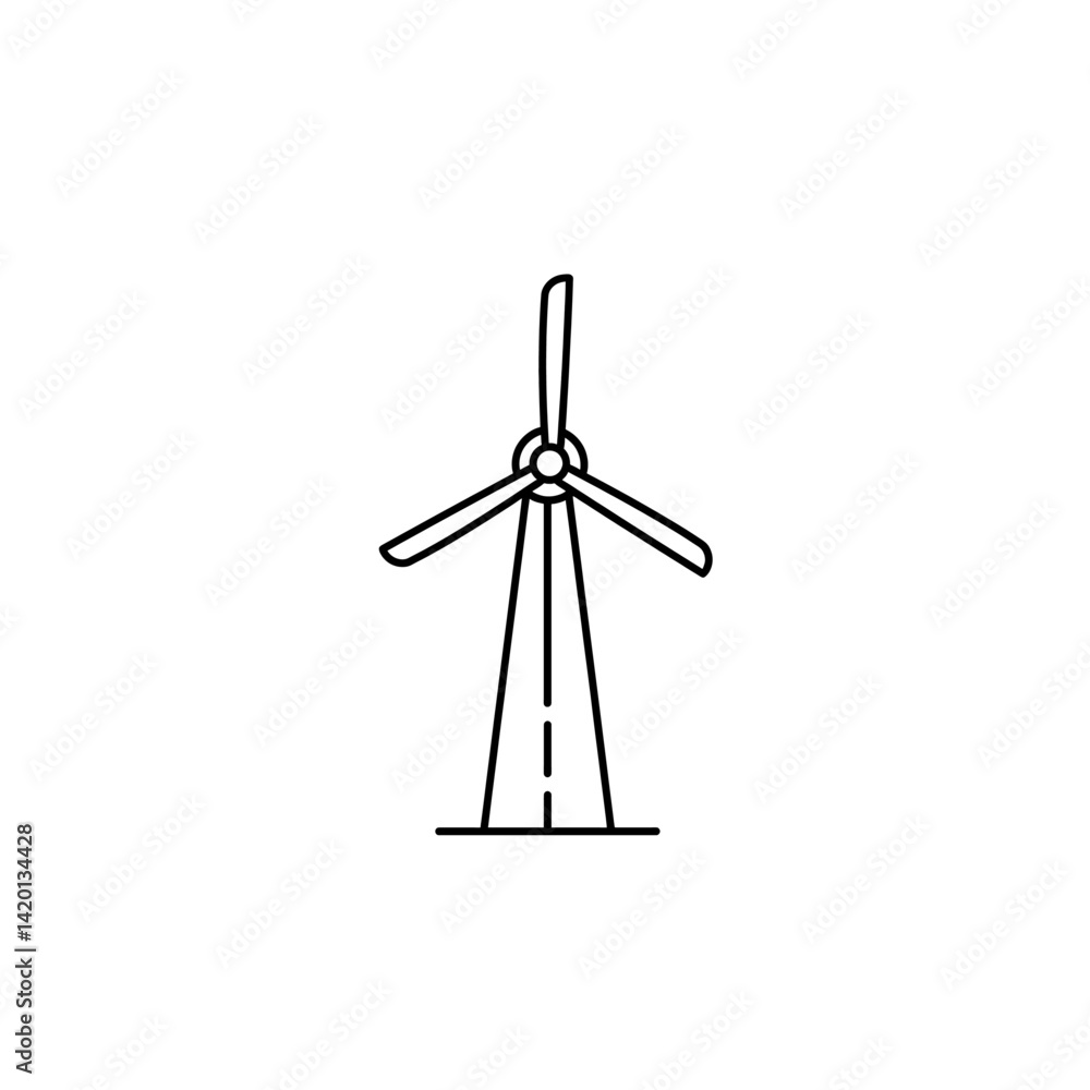 Minimal windmill line icon outlined in thin black stroke with clean geometric shapes and flat design Minimal windmill line icon outlined in thin black stroke with clean geometric shapes and flat design