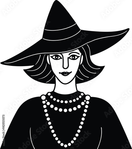 Silhouette of a Witch Figure with Hat in a Mysterious Pose