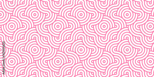 Minimal Overlapping creative diamond circle abstract pink pattern background with waves texture. geometric digital fabric pattern circles floral lapping white retro background.