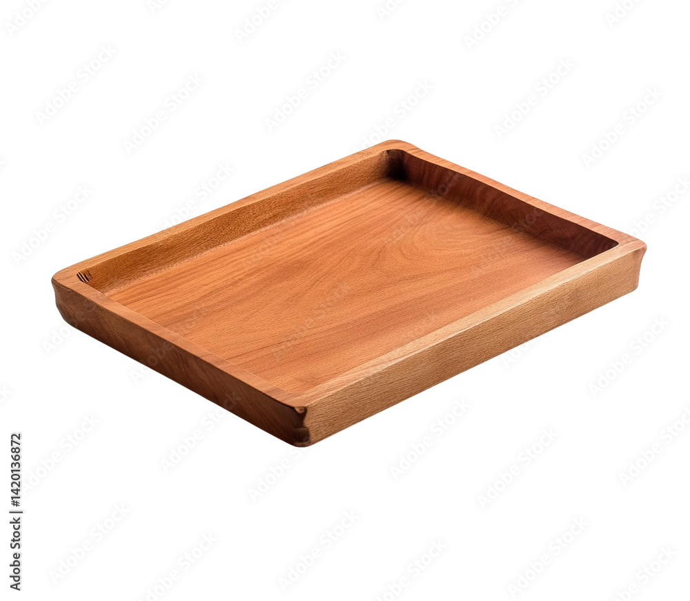Wooden tray, rectangular in shape, made of solid wood material, light brown in color, isolated on Png Format and Transparent Background Wooden tray, rectangular in shape, made of solid wood material, light brown in color, isolated on Png Format and Transparent Background