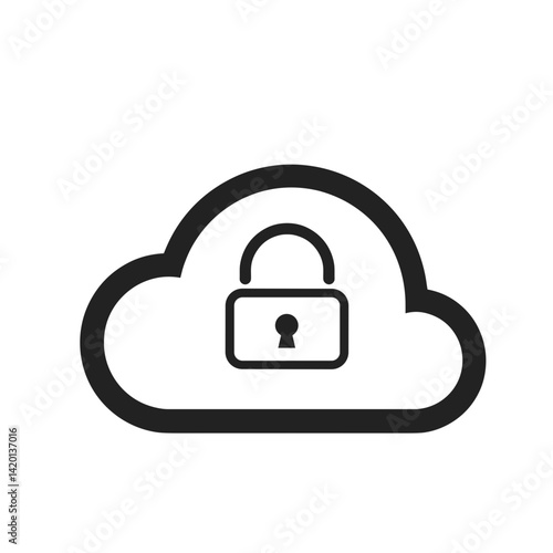 Cloud icon secured with two-factor authentication featuring bold black outlines on a white background