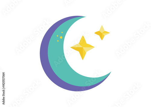Crescent Moon with Stars in the Night Sky Vector Illustration Peaceful Lunar Landscape Scene