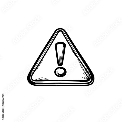 Glowing warning symbol over compromised network cable, featuring bold black outlines with no filling on a white background, clarity and precision