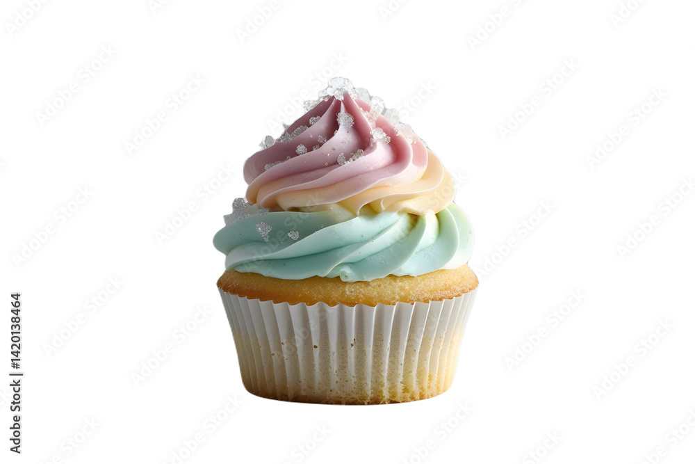 Delectable vanilla cupcake with sprinkles on isolated transparent background Delectable vanilla cupcake with sprinkles on isolated transparent background