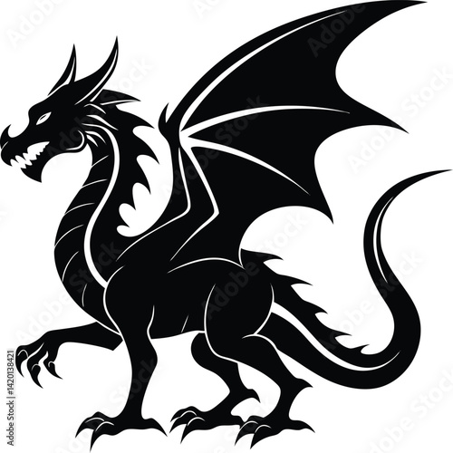 Silhouette of a Majestic Winged Dragon in a Protective Stance