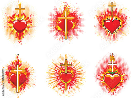 sacred heart religious symbolism golden cross icon