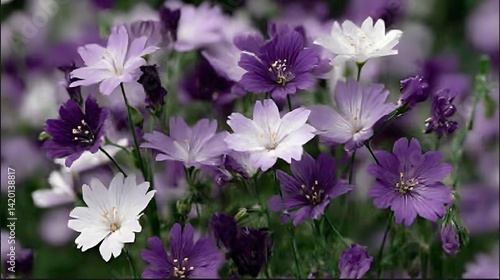 Field of Delicate Blue Flax Flowers in Bloom a Serene Floral Landscape with Soft Colors.