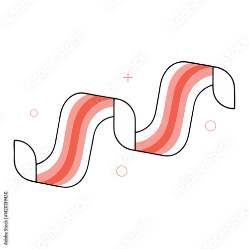 A playful ribbon swirling with joyful energy in a vibrant coral and white design, simple lines and a clean white background.