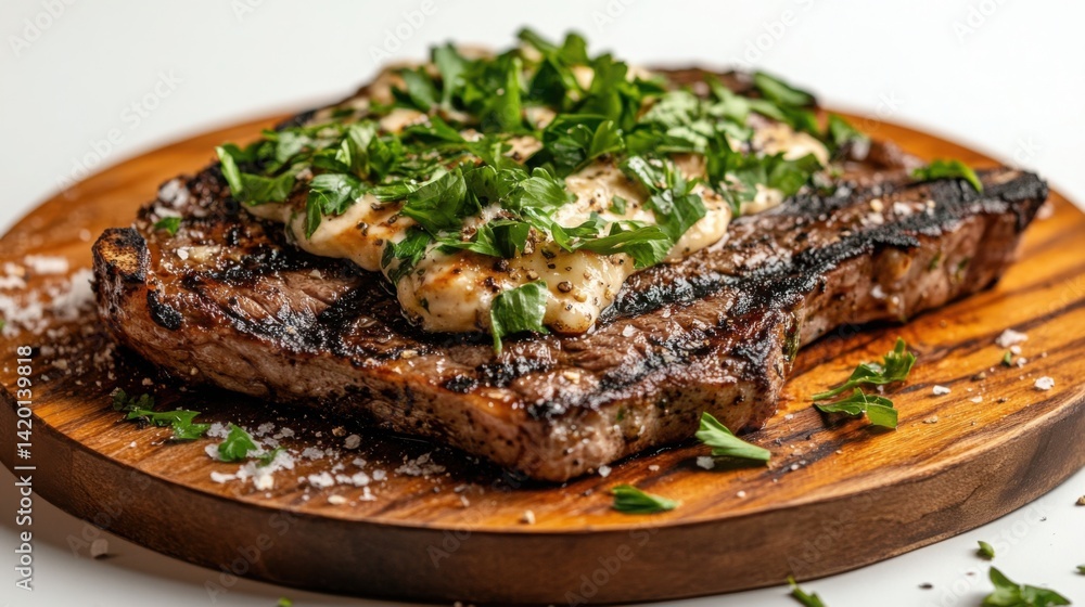 Slightly angled studio shot of spicy grilled T-bone steak Slightly angled studio shot of spicy grilled T-bone steak