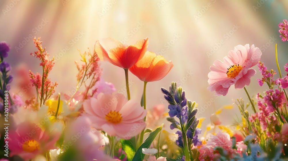 Light passing through thin, colorful petals creating a soft, magical floral arrangement Light passing through thin, colorful petals creating a soft, magical floral arrangement