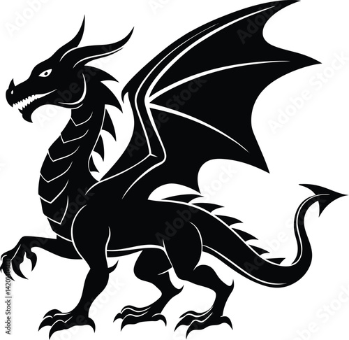 Silhouette of a Majestic Winged Dragon in a Protective Stance