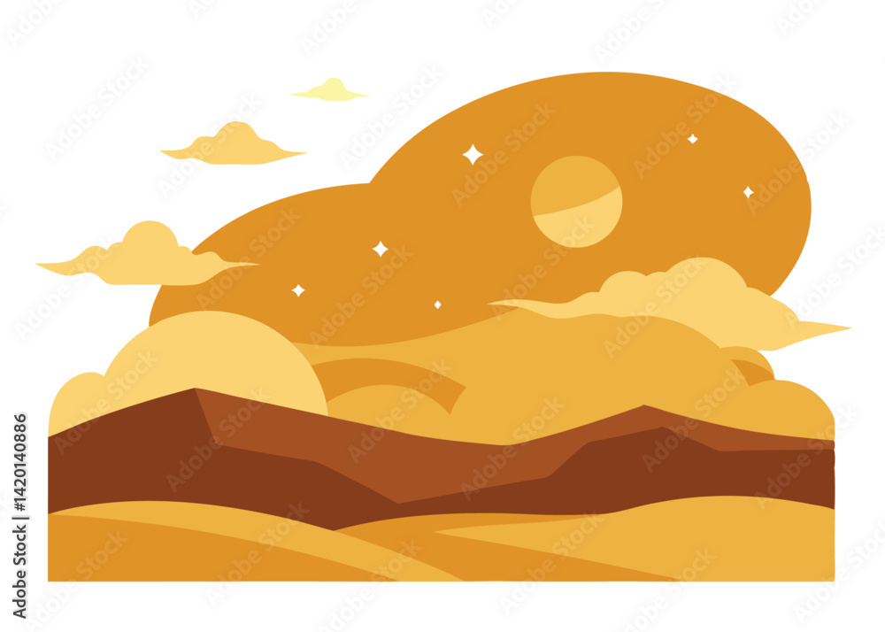 Dusk Sky with Golden Tones Vector Illustration Beautiful Twilight Horizon Scene with Warm Colors Dusk Sky with Golden Tones Vector Illustration Beautiful Twilight Horizon Scene with Warm Colors