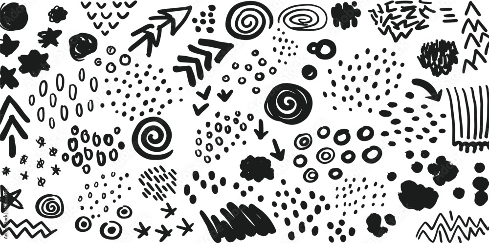 Fototapeta premium Brush line shape background abstract texture paint set. Hand drawn sketch doodle scribble brush geometric shape crayon effect background. 