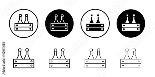 beer bottles in basket icon Flat simple outline set