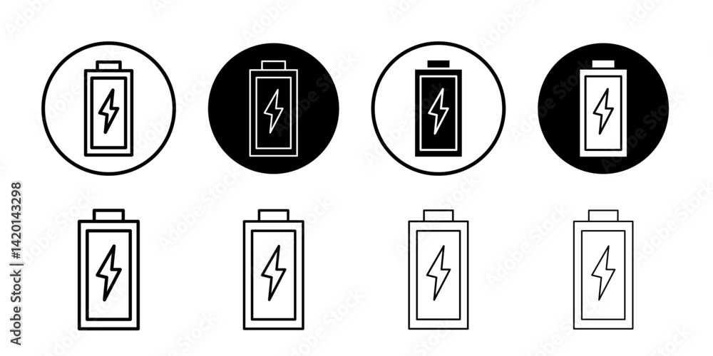 Charging battery icon Flat simple outline set Charging battery icon Flat simple outline set