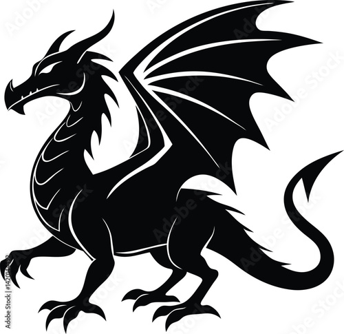 Silhouette of a Majestic Winged Dragon in a Protective Stance
