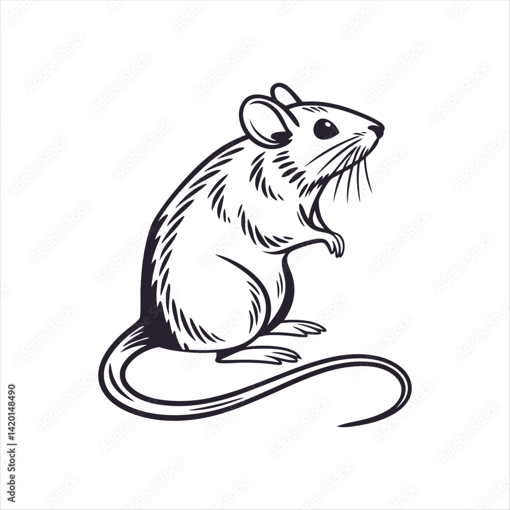 Obraz premium WStylized Black and White Vector Mouse Illustration – Minimalist Rodent Design for Logos and Graphics