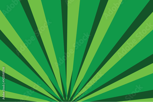 Green sun rays background with halftone. Cartoon funny retro pattern strip mock up.