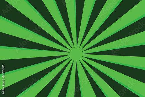 Green sun rays background with halftone. Cartoon funny retro pattern strip mock up.
