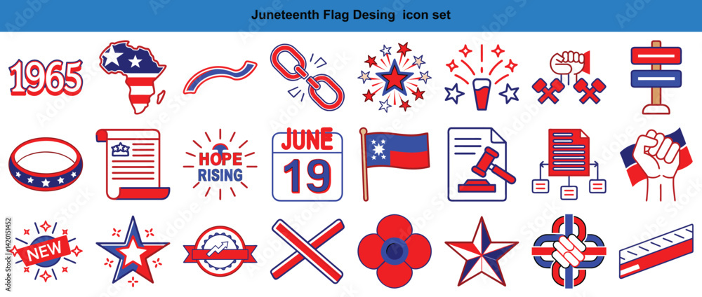 Fototapeta premium Juneteenth Freedom Day Icons Set: Emancipation, Celebration, History
