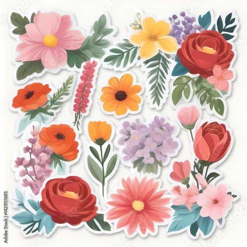 水彩風フラワーイラスト素材 – 可愛く華やかなステッカーデザイン＆装飾アート集

