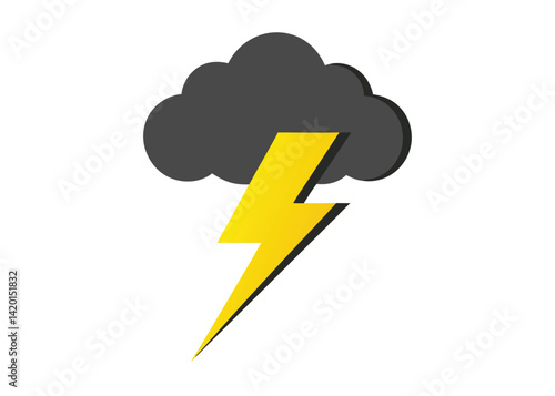 Lightning Bolt in Stormy Sky Vector Illustration Dramatic Weather Scene with Thunder and Clouds