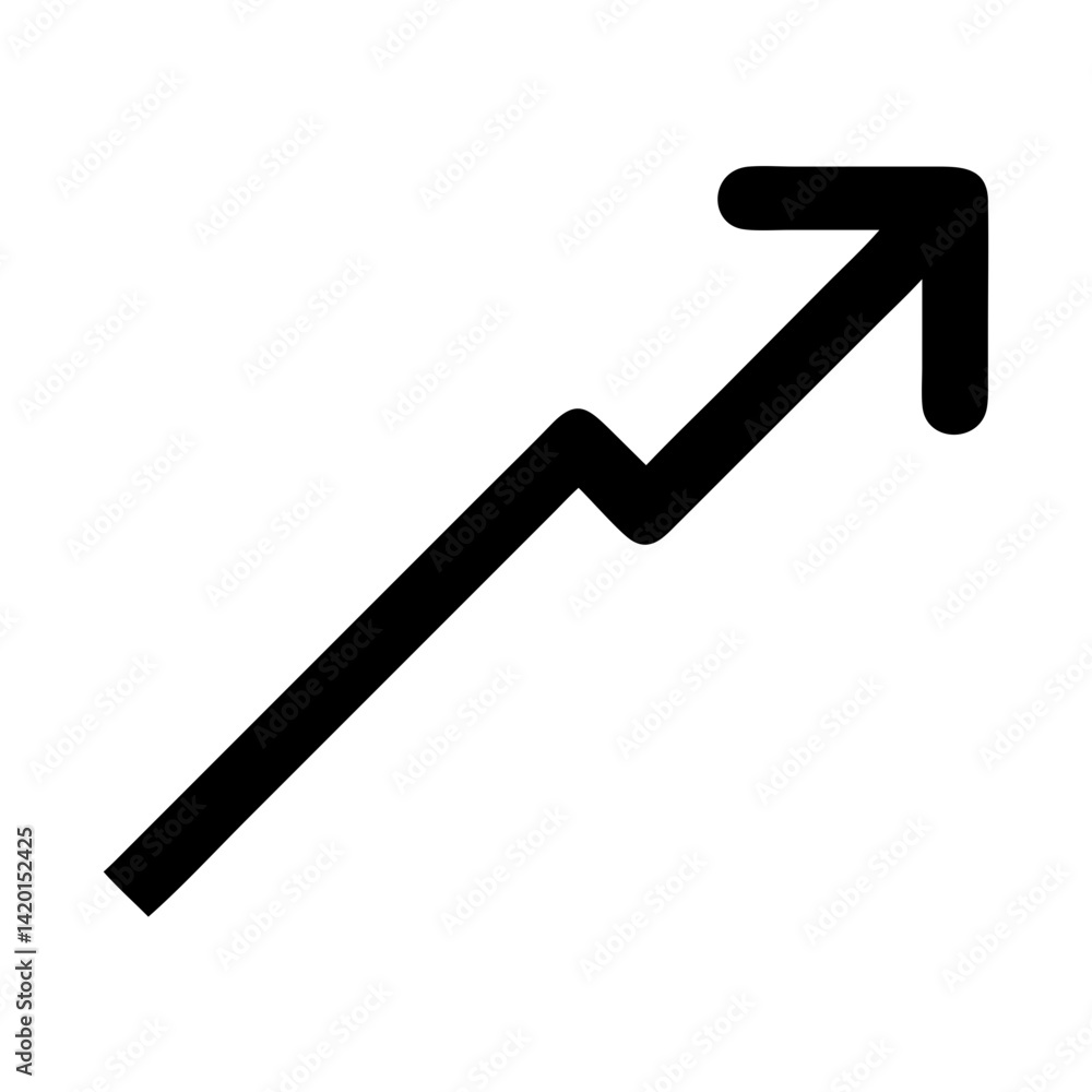 Arrow trending upward icon for business growth and success showing positive market direction Arrow trending upward icon for business growth and success showing positive market direction
