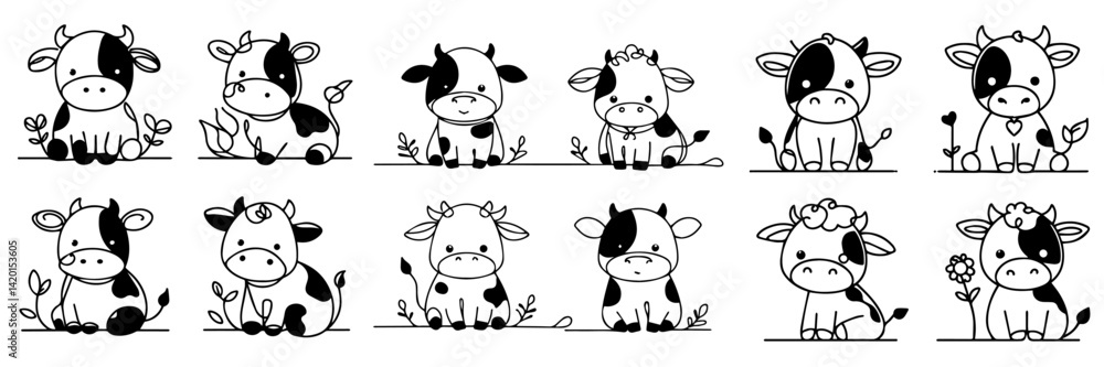 Collection of line vectors of cow animals Collection of line vectors of cow animals